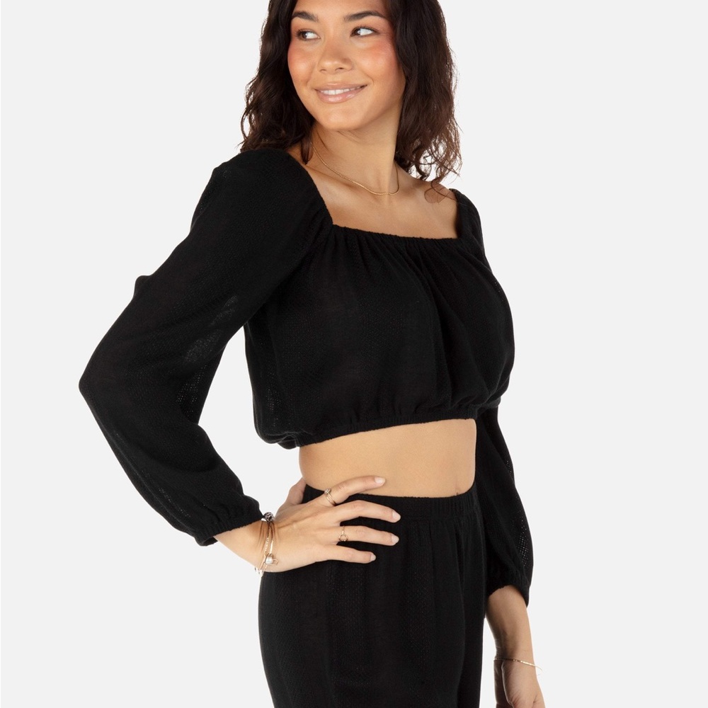 M Blk-STRIPE GAUZE LONG SLEEVE TOP